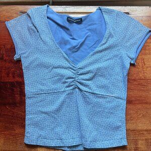 Brandy Melville Blue Floral Gina Short Sleeve Top